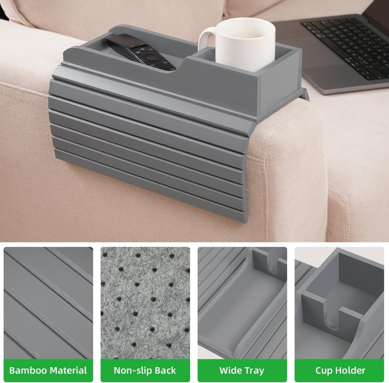 GEHE Bamboo Couch Cup Holder, Anti-Spill Sofa Arm Tray, Natural and Easy to Clean Couch Arm Cup Holder Armrest Tray Perfect for Cups, Beers, Snacks, Remote Control, Drinks - Image 3